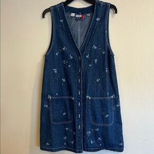 90s vintage Embroidered Denim Vest Dress